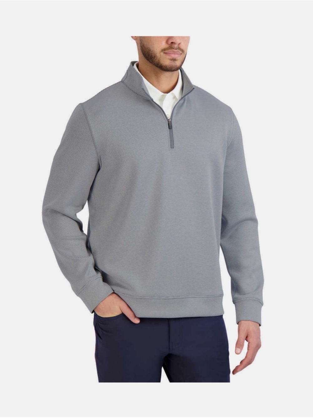 Hickey Freeman Men's Half-Zip Pullover Sweatshirt - Stripped Gray